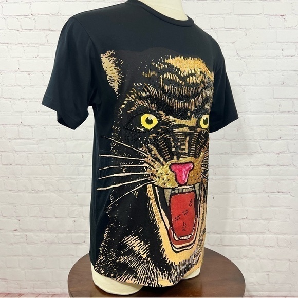 GUCCI FELINE graphic tee beautiful details of beads & Sequins in XXS fits large - Picture 6 of 15